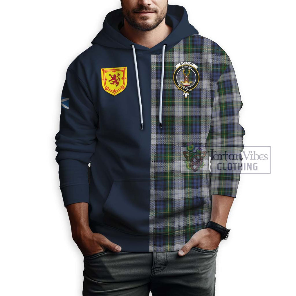 Tartan Vibes Clothing Gordon Dress Tartan Hoodie with Scottish Lion Royal Arm Half Style