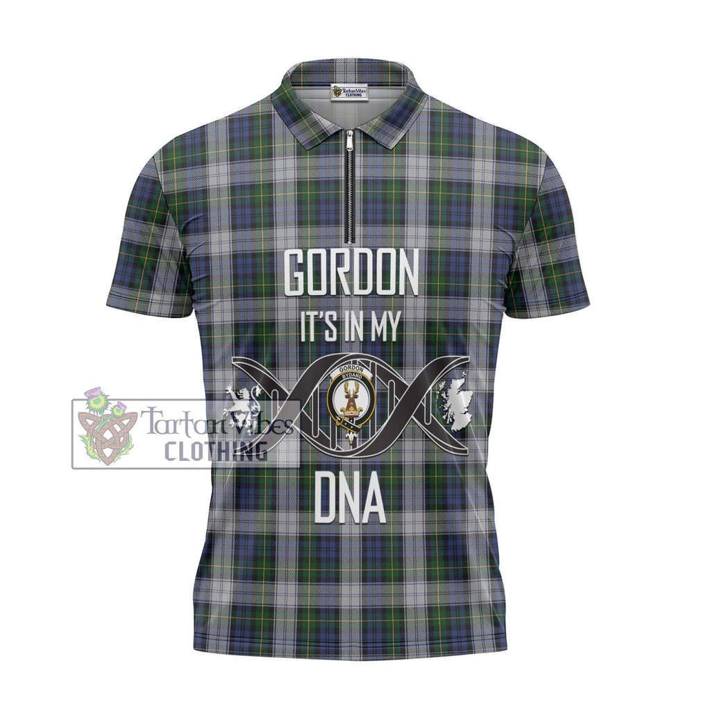 Gordon Dress Tartan Zipper Polo Shirt with Family Crest DNA In Me Style - Tartanvibesclothing Shop