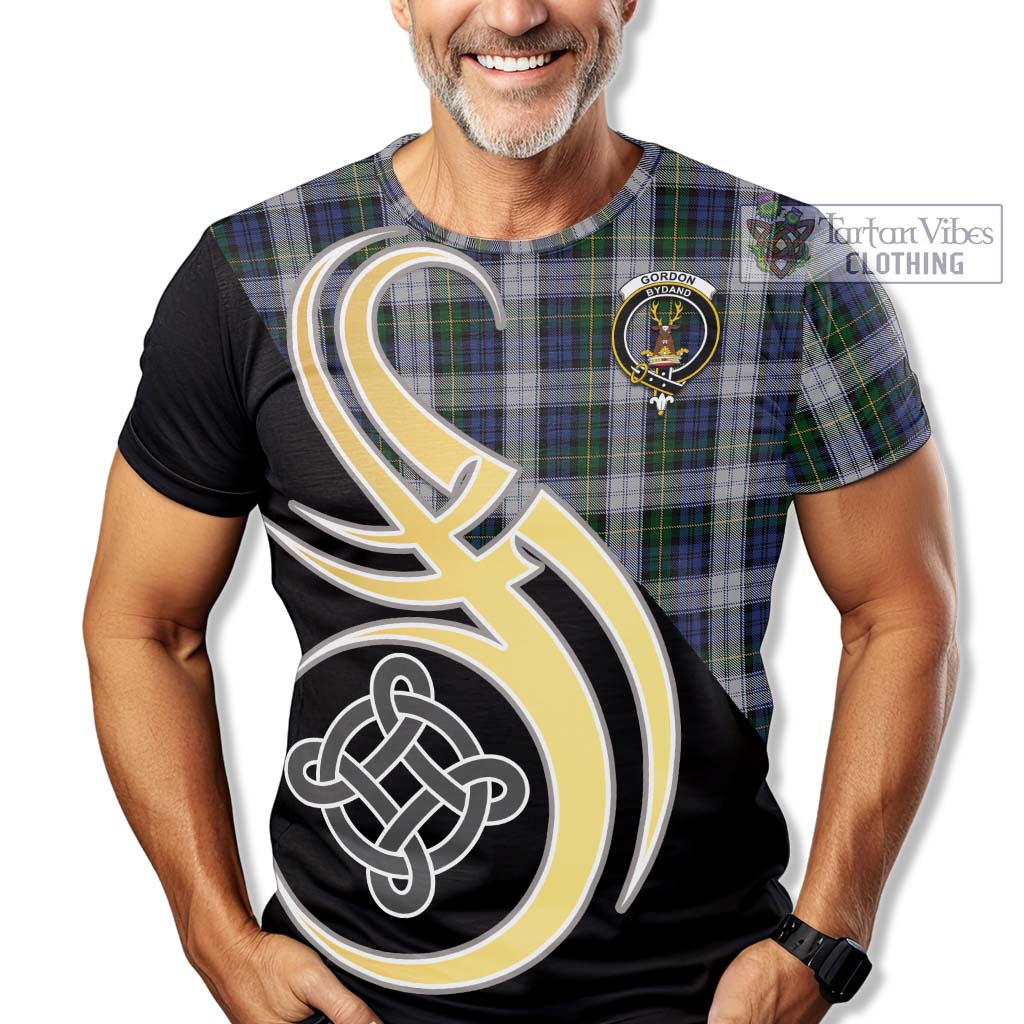 Tartan Vibes Clothing Gordon Dress Tartan T-Shirt with Family Crest and Celtic Symbol Style