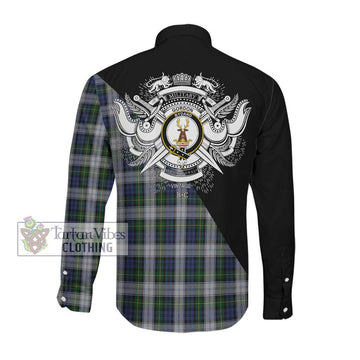 Gordon Dress Tartan Long Sleeve Button Shirt with Family Crest and Military Logo Style