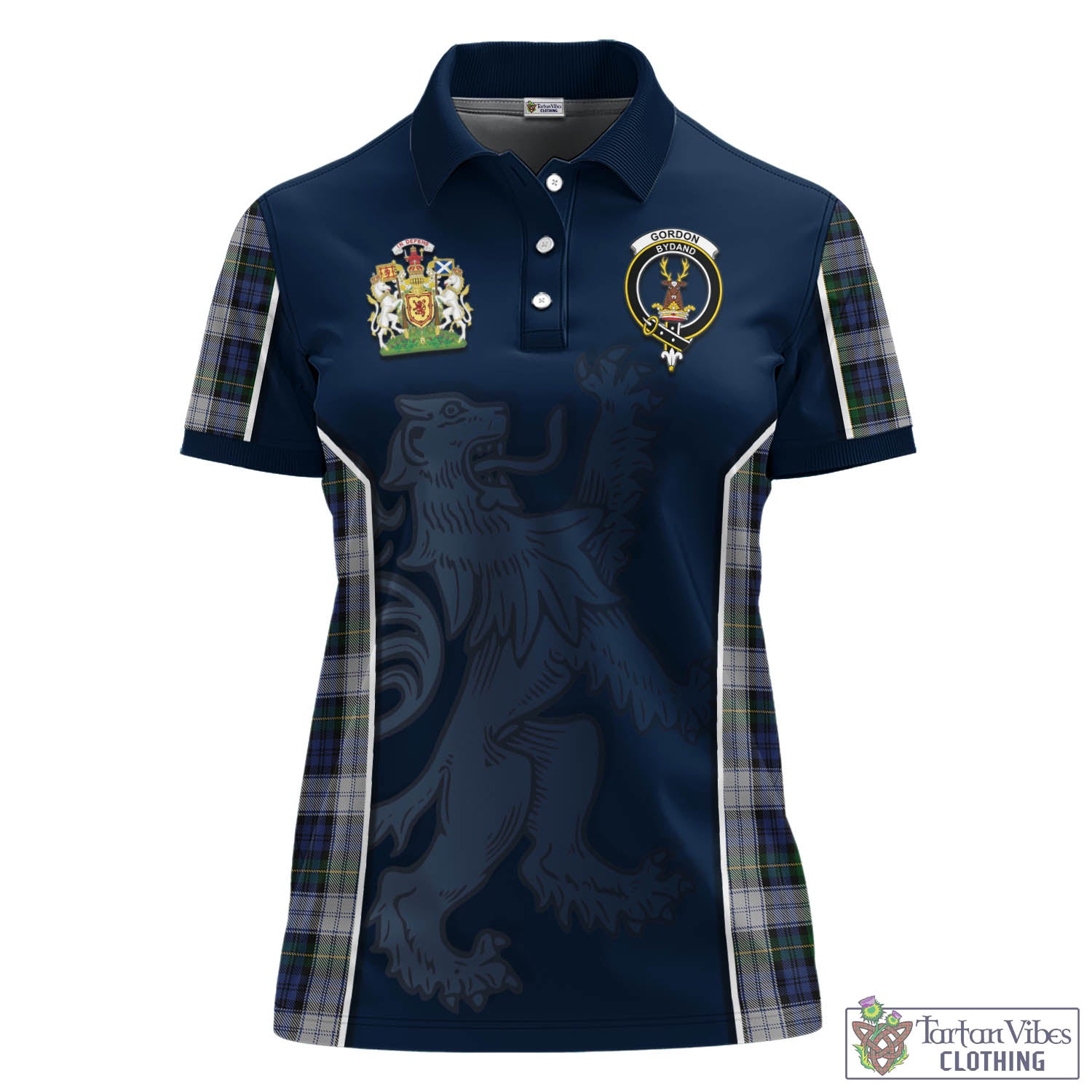 Tartan Vibes Clothing Gordon Dress Tartan Women's Polo Shirt with Family Crest and Lion Rampant Vibes Sport Style