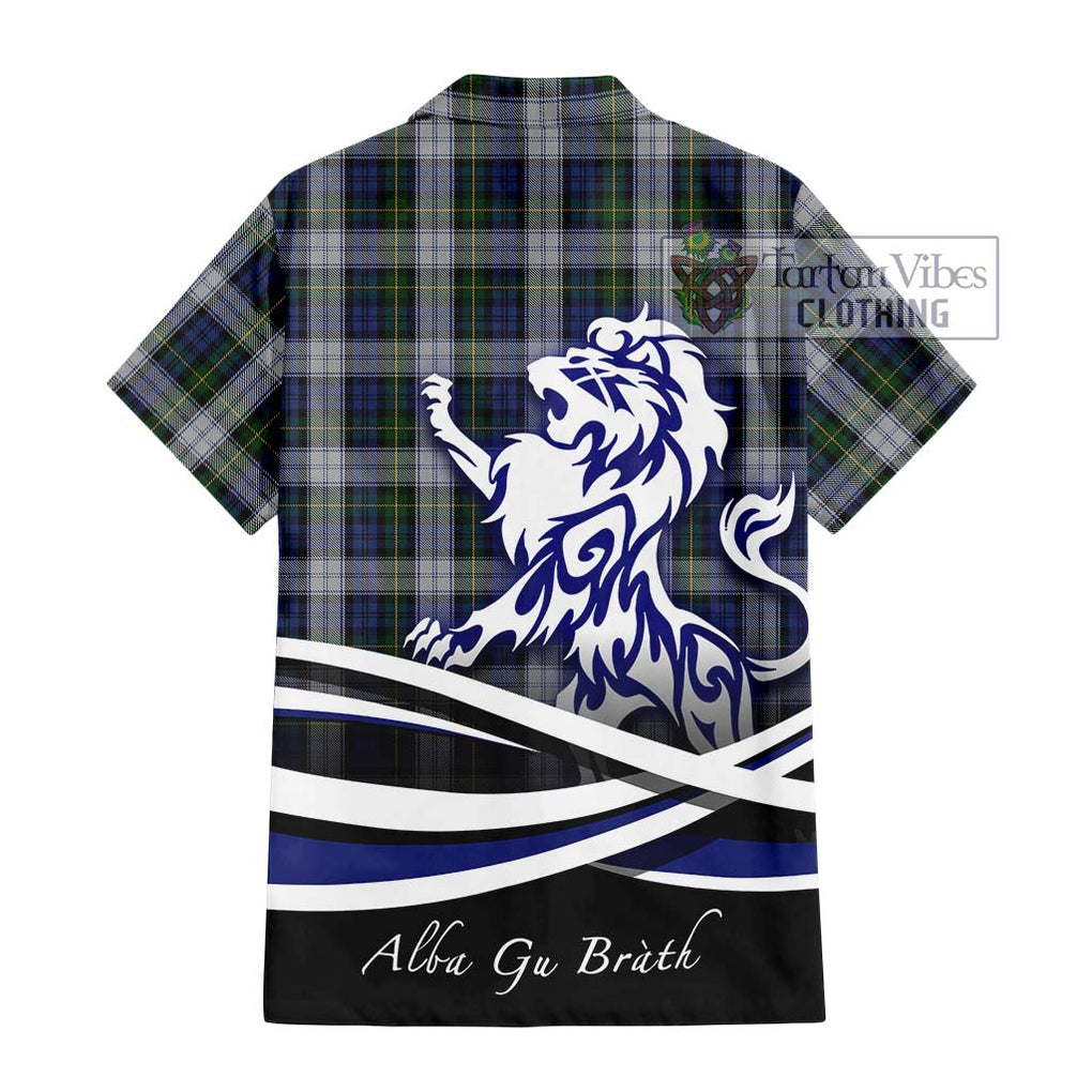 Gordon Dress Tartan Short Sleeve Button Shirt with Alba Gu Brath Regal Lion Emblem - Tartanvibesclothing Shop