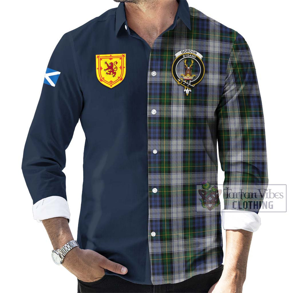 Tartan Vibes Clothing Gordon Dress Tartan Long Sleeve Button Shirt with Scottish Lion Royal Arm Half Style