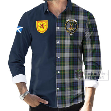 Gordon Dress Tartan Long Sleeve Button Shirt Alba with Scottish Lion Royal Arm Half Style