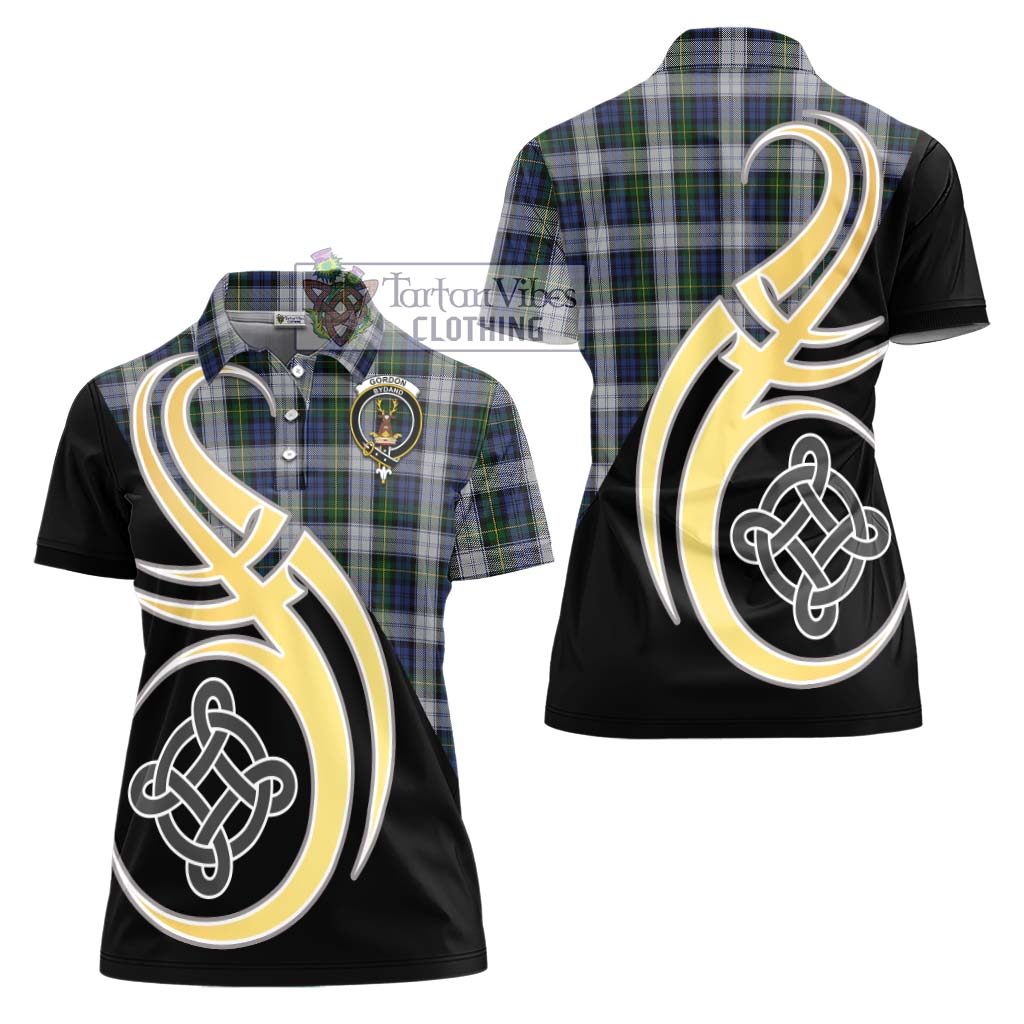 Gordon Dress Tartan Women's Polo Shirt with Family Crest and Celtic Symbol Style - Tartan Vibes Clothing