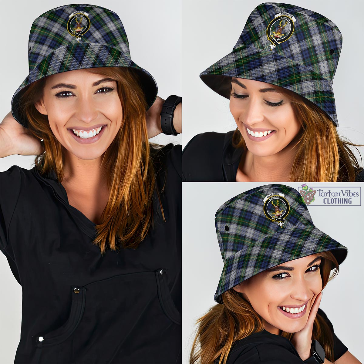 Tartan Vibes Clothing Gordon Dress Tartan Bucket Hat with Family Crest