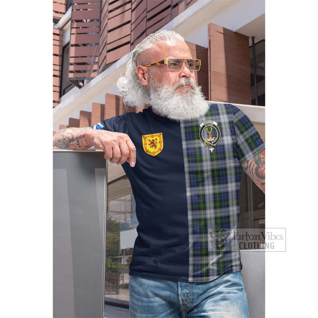 Tartan Vibes Clothing Gordon Dress Tartan Cotton T-shirt with Scottish Lion Royal Arm Half Style