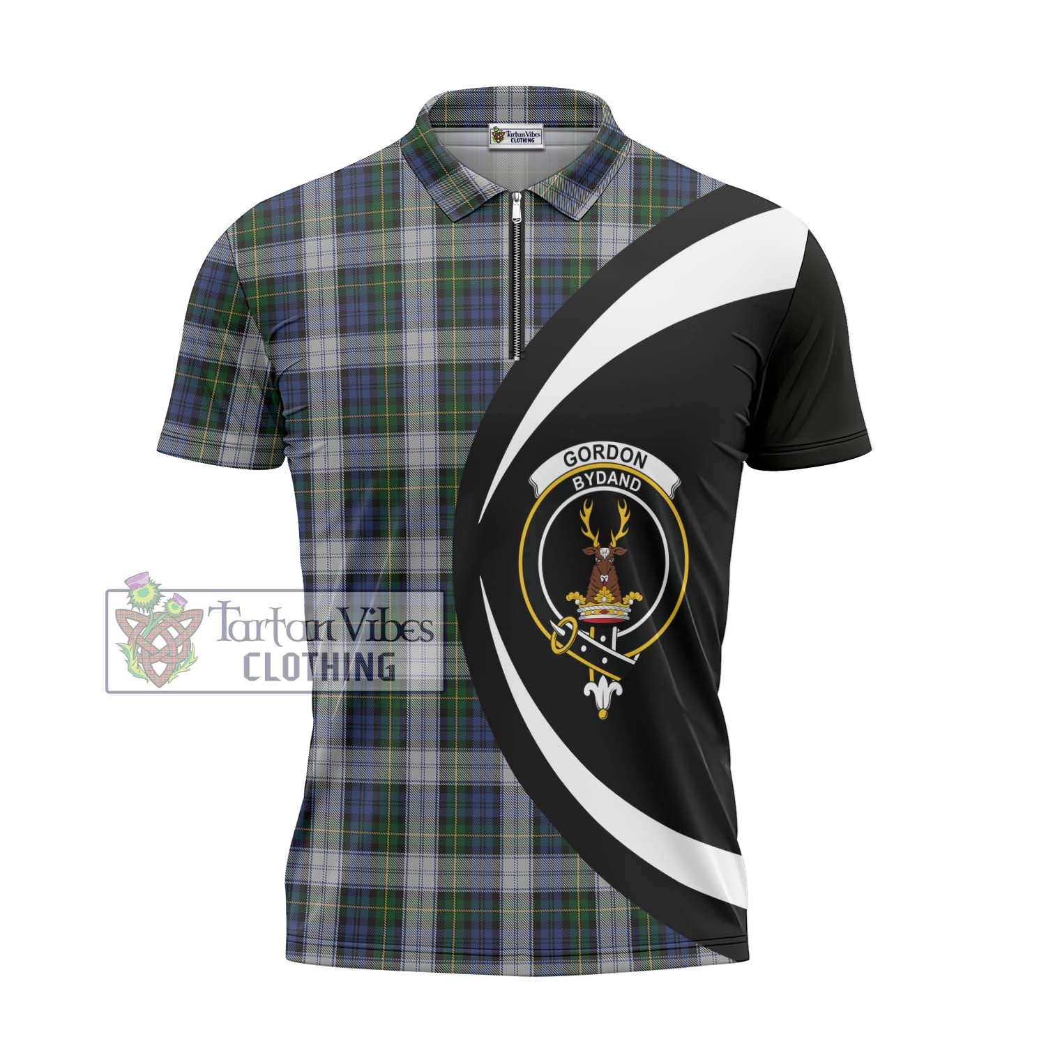 Tartan Vibes Clothing Gordon Dress Tartan Zipper Polo Shirt with Family Crest Circle Style