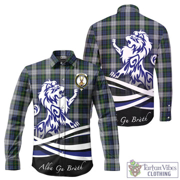 Gordon Dress Tartan Long Sleeve Button Up Shirt with Alba Gu Brath Regal Lion Emblem