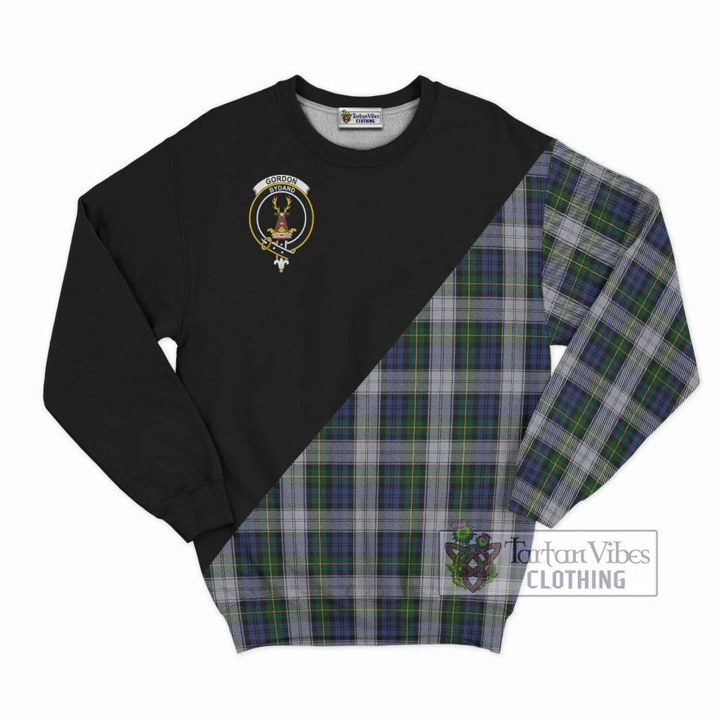 Gordon Dress Tartan Sweatshirt with Family Crest and Military Logo Style - Tartanvibesclothing Shop