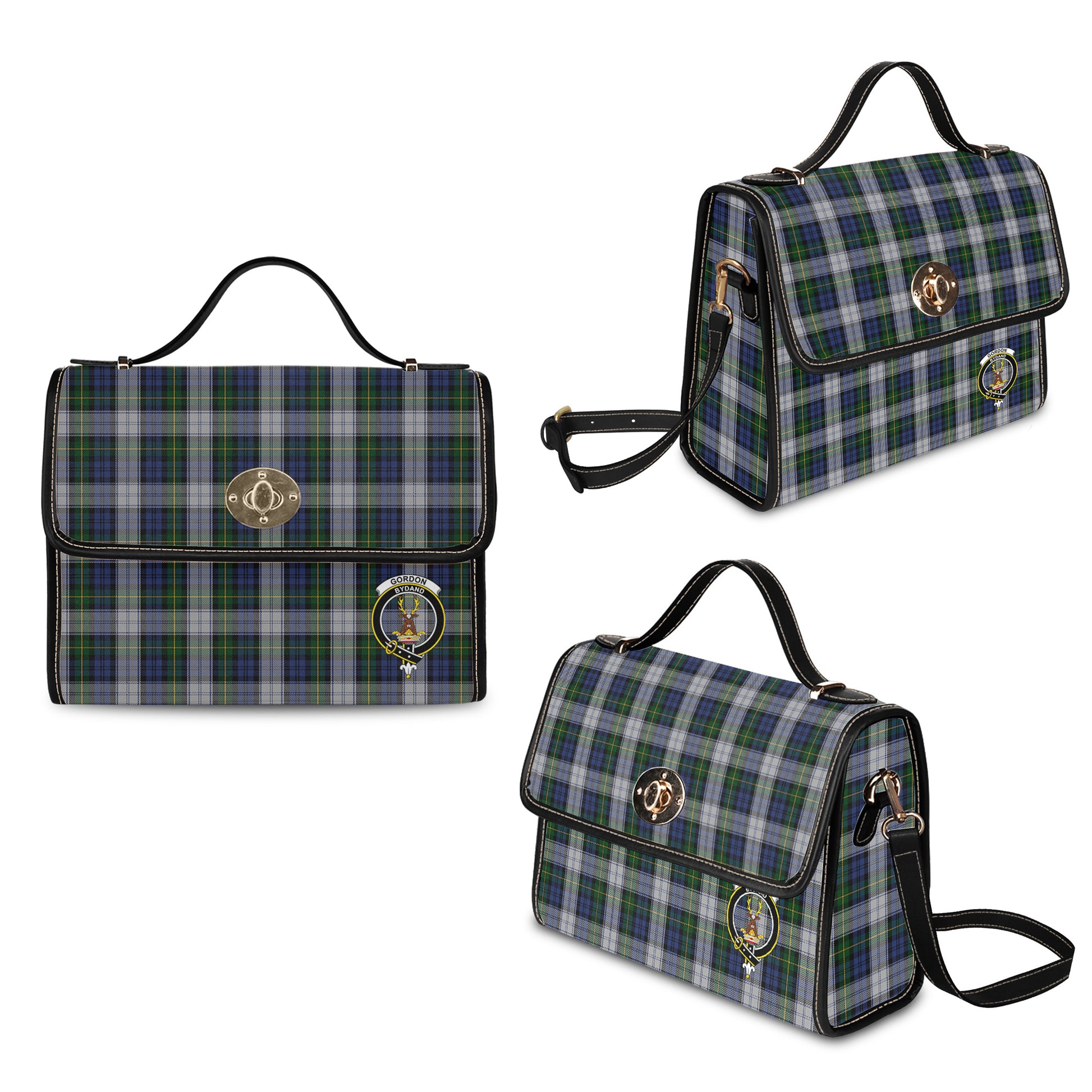 gordon-dress-tartan-leather-strap-waterproof-canvas-bag-with-family-crest