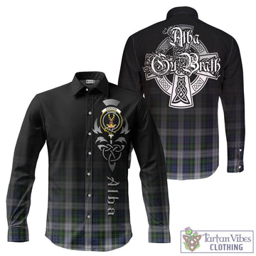 Gordon Dress Tartan Long Sleeve Button Up Featuring Alba Gu Brath Family Crest Celtic Inspired