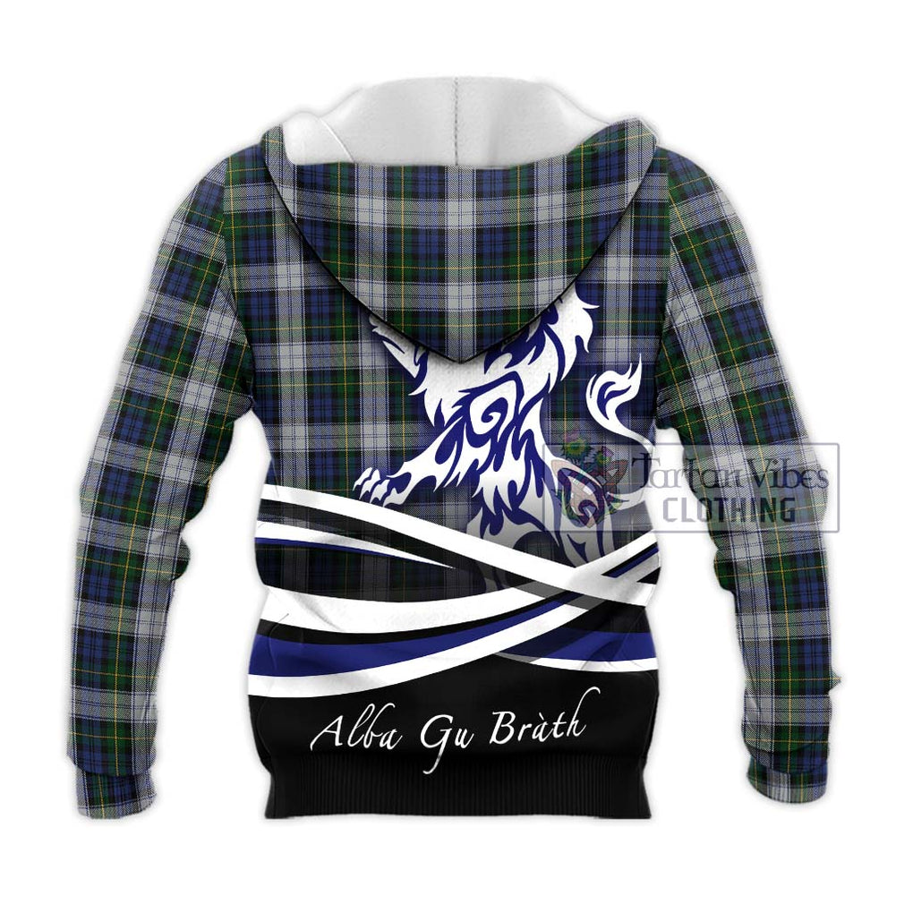 Gordon Dress Tartan Knitted Hoodie with Alba Gu Brath Regal Lion Emblem - Tartanvibesclothing Shop