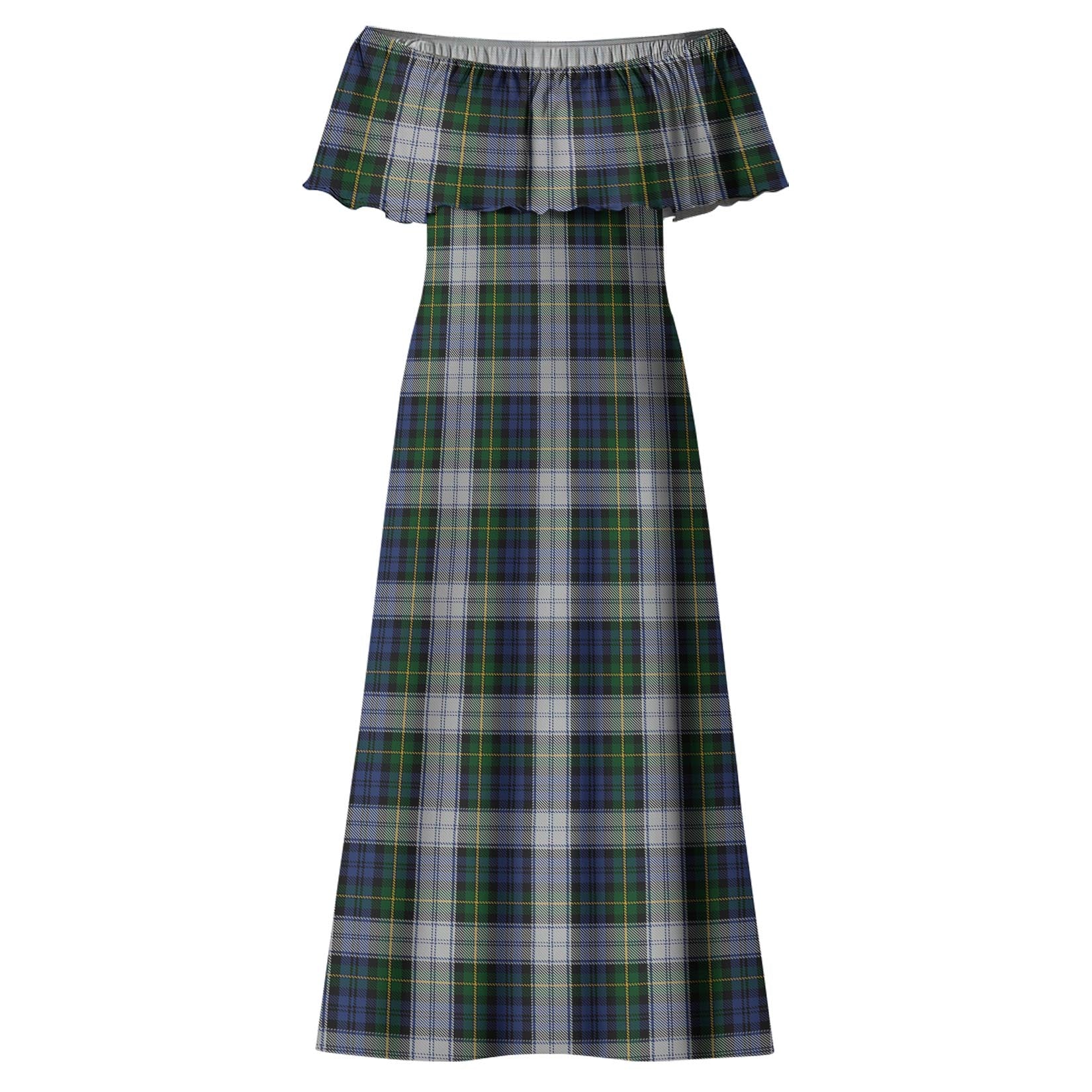 Gordon Dress Tartan Off Shoulder Long Dress - Tartanvibesclothing