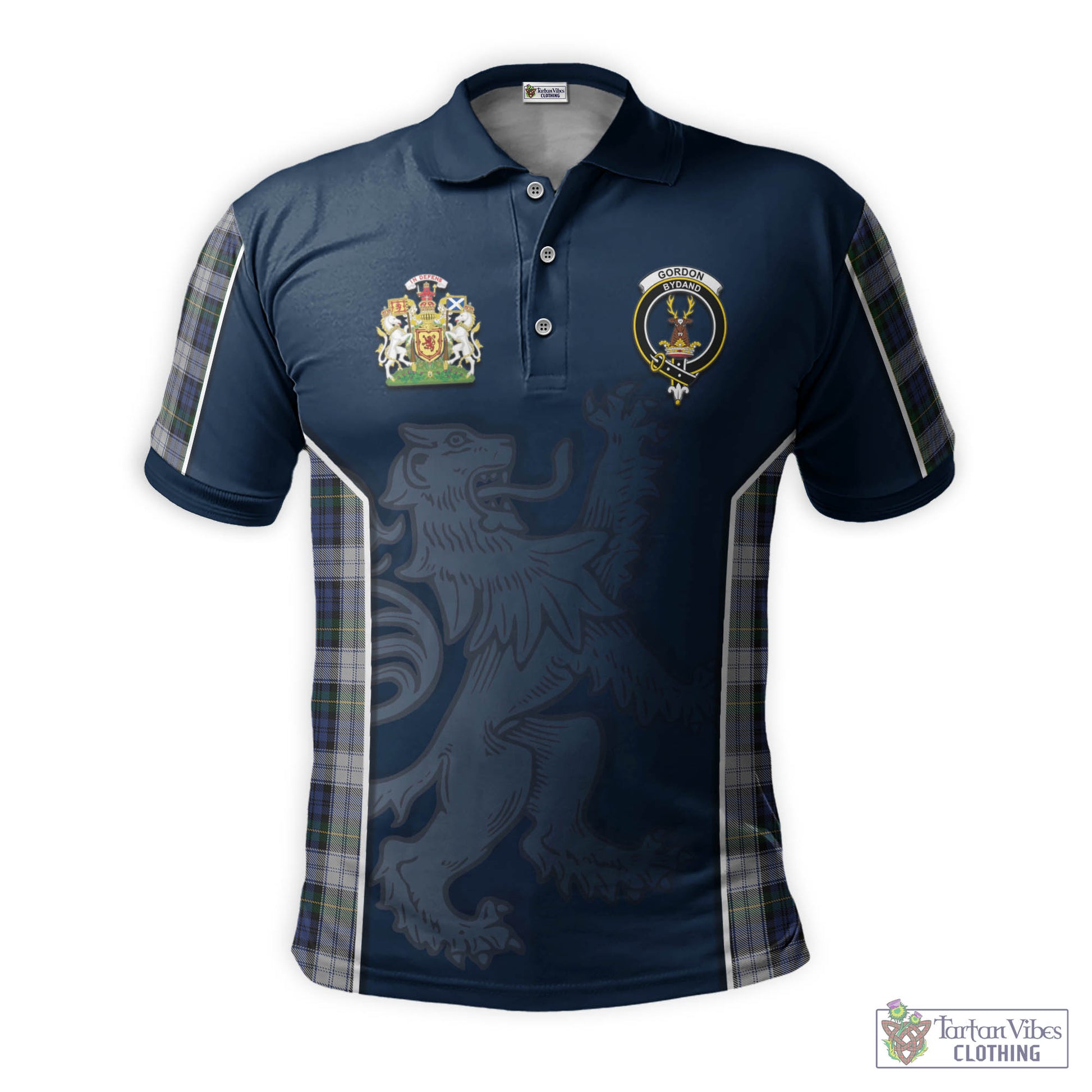 Tartan Vibes Clothing Gordon Dress Tartan Men's Polo Shirt with Family Crest and Lion Rampant Vibes Sport Style