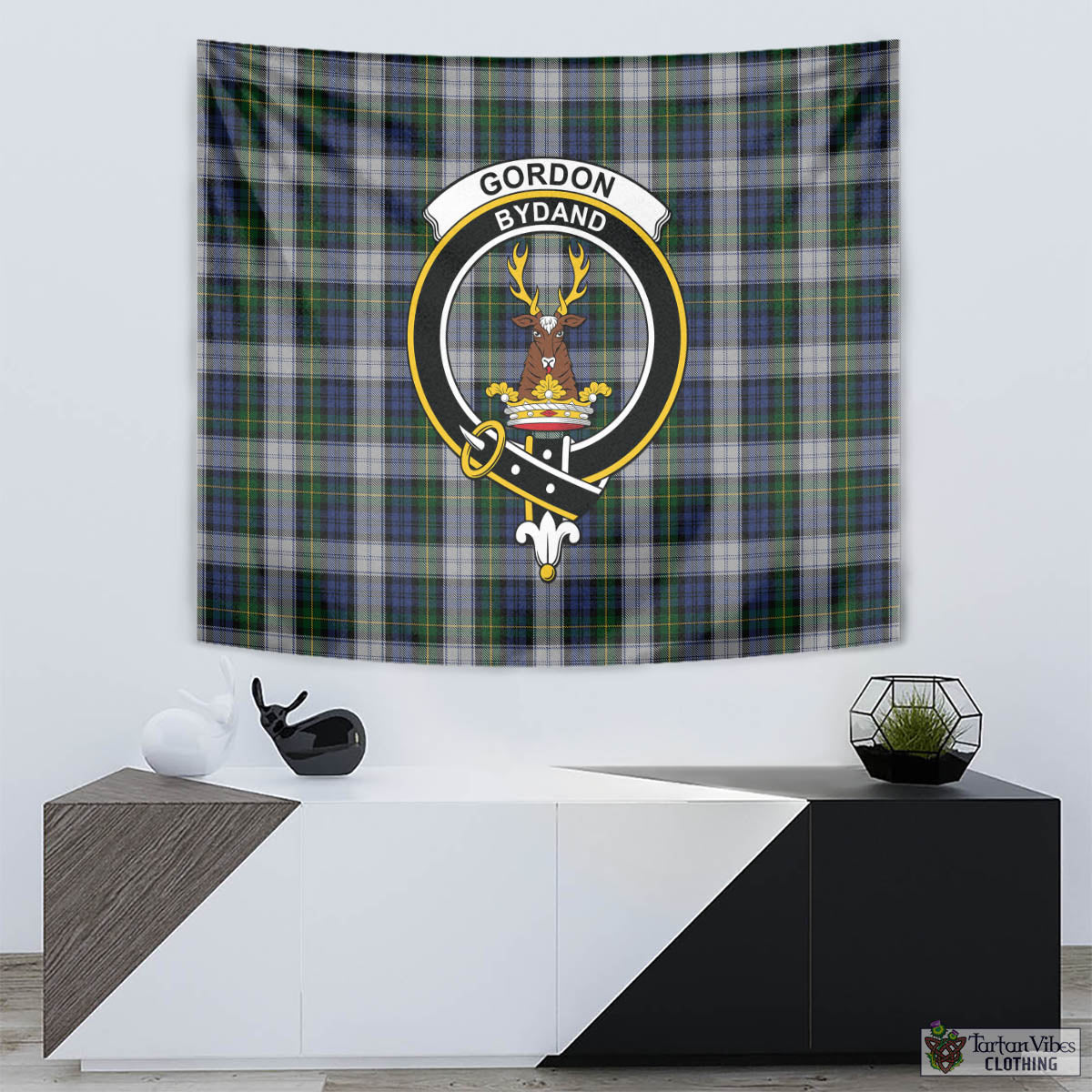 Tartan Vibes Clothing Gordon Dress Tartan Tapestry Wall Hanging and Home Decor for Room with Family Crest