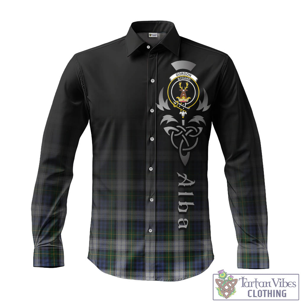 Tartan Vibes Clothing Gordon Dress Tartan Long Sleeve Button Up Featuring Alba Gu Brath Family Crest Celtic Inspired