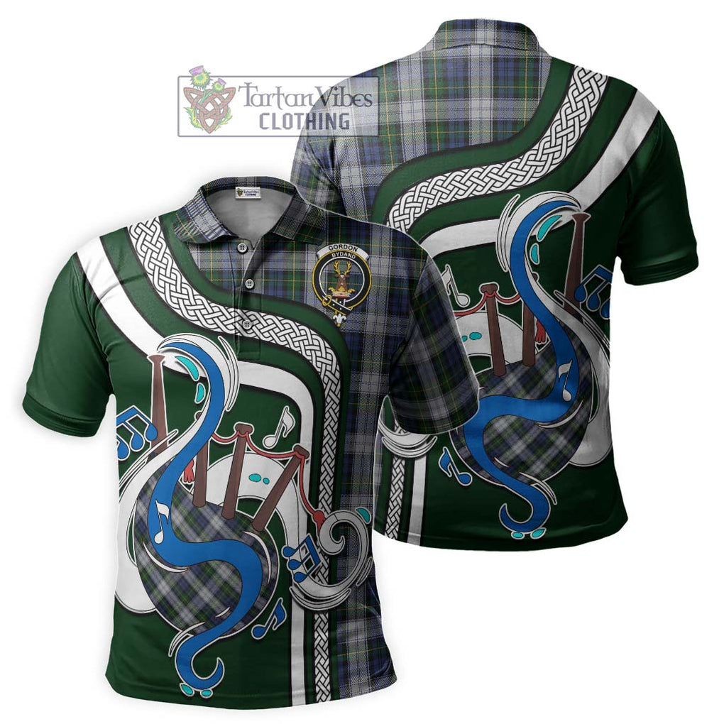 Tartan Vibes Clothing Gordon Dress Tartan Polo Shirt with Epic Bagpipe Style