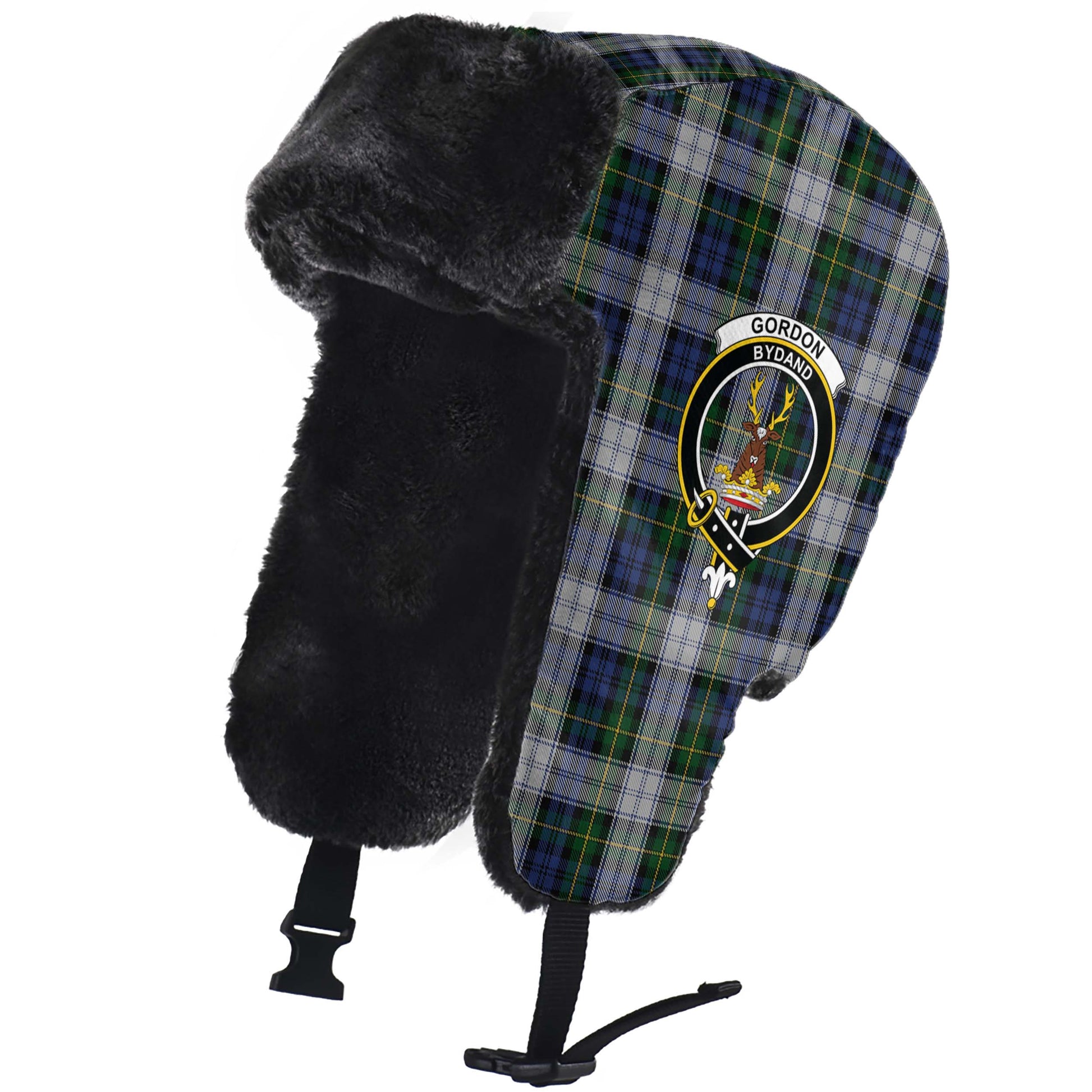 Gordon Dress Tartan Winter Trapper Hat with Family Crest - Tartanvibesclothing