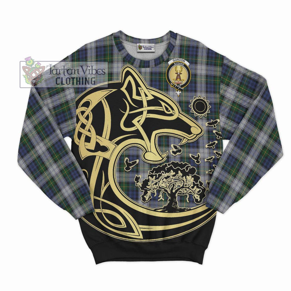 Gordon Dress Tartan Sweatshirt with Family Crest Celtic Wolf Style - Tartan Vibes Clothing