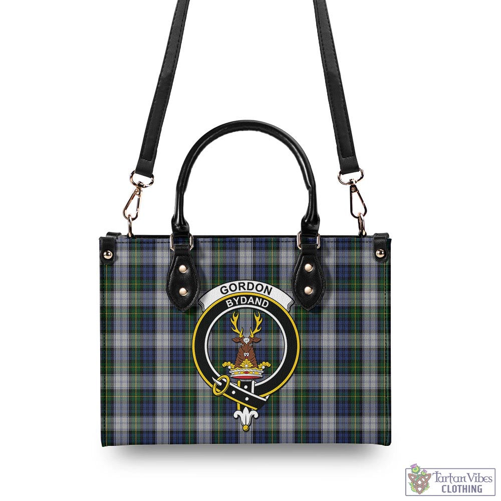 Tartan Vibes Clothing Gordon Dress Tartan Luxury Leather Handbags with Family Crest