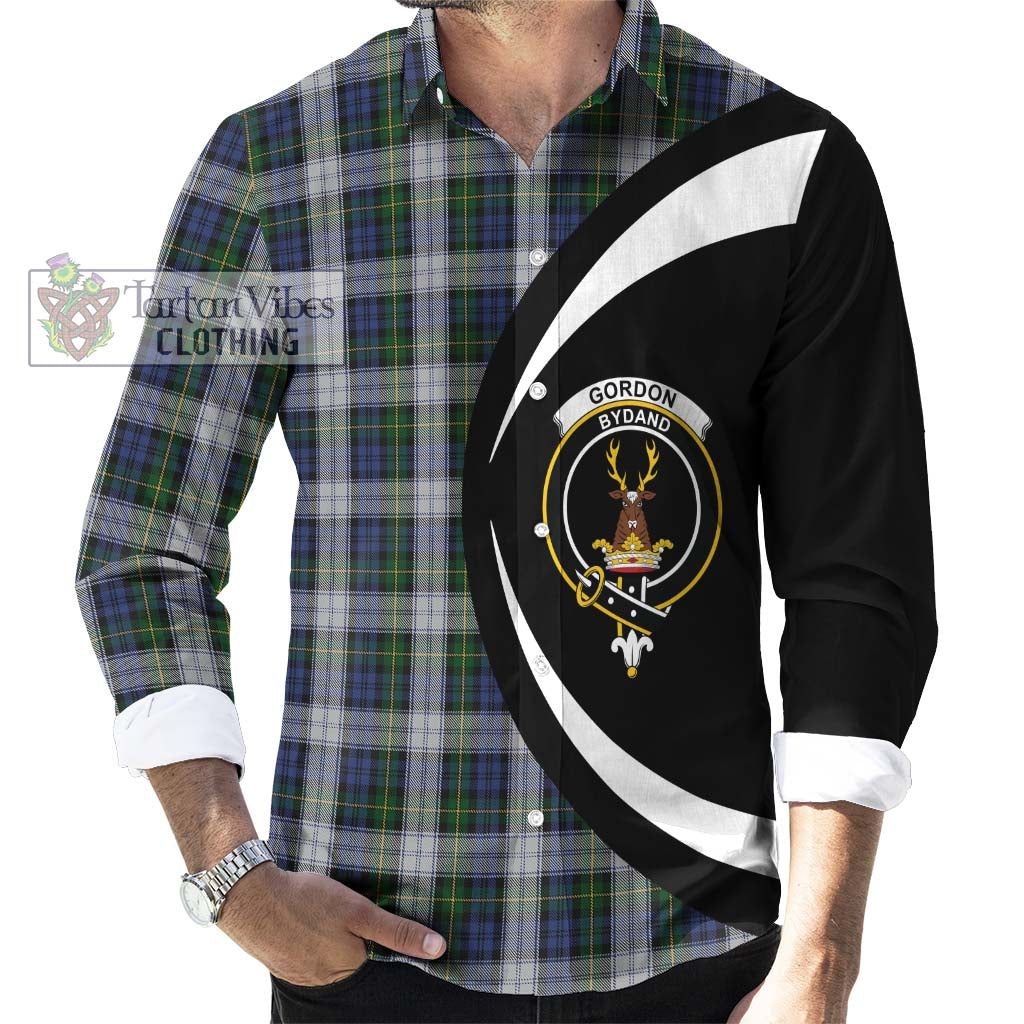 Gordon Dress Tartan Long Sleeve Button Up with Family Crest Circle Style - Tartan Vibes Clothing