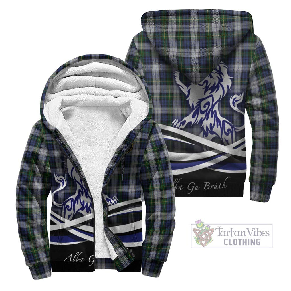 Gordon Dress Tartan Sherpa Hoodie with Alba Gu Brath Regal Lion Emblem Unisex - Tartanvibesclothing Shop