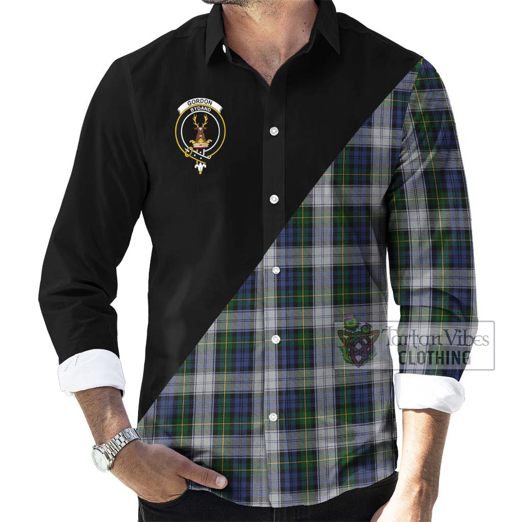 Gordon Dress Tartan Long Sleeve Button Shirt with Family Crest and Military Logo Style - Tartanvibesclothing Shop