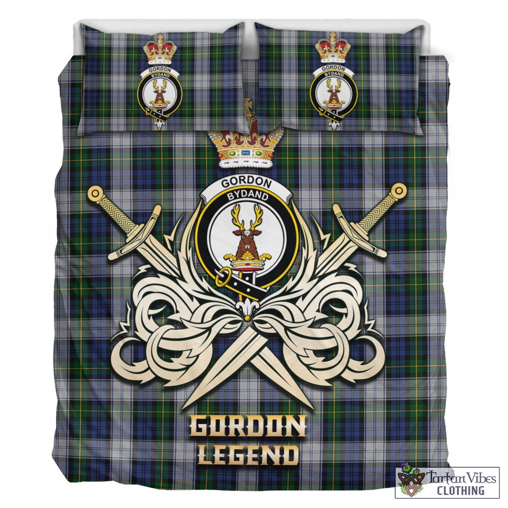 Tartan Vibes Clothing Gordon Dress Tartan Bedding Set with Clan Crest and the Golden Sword of Courageous Legacy