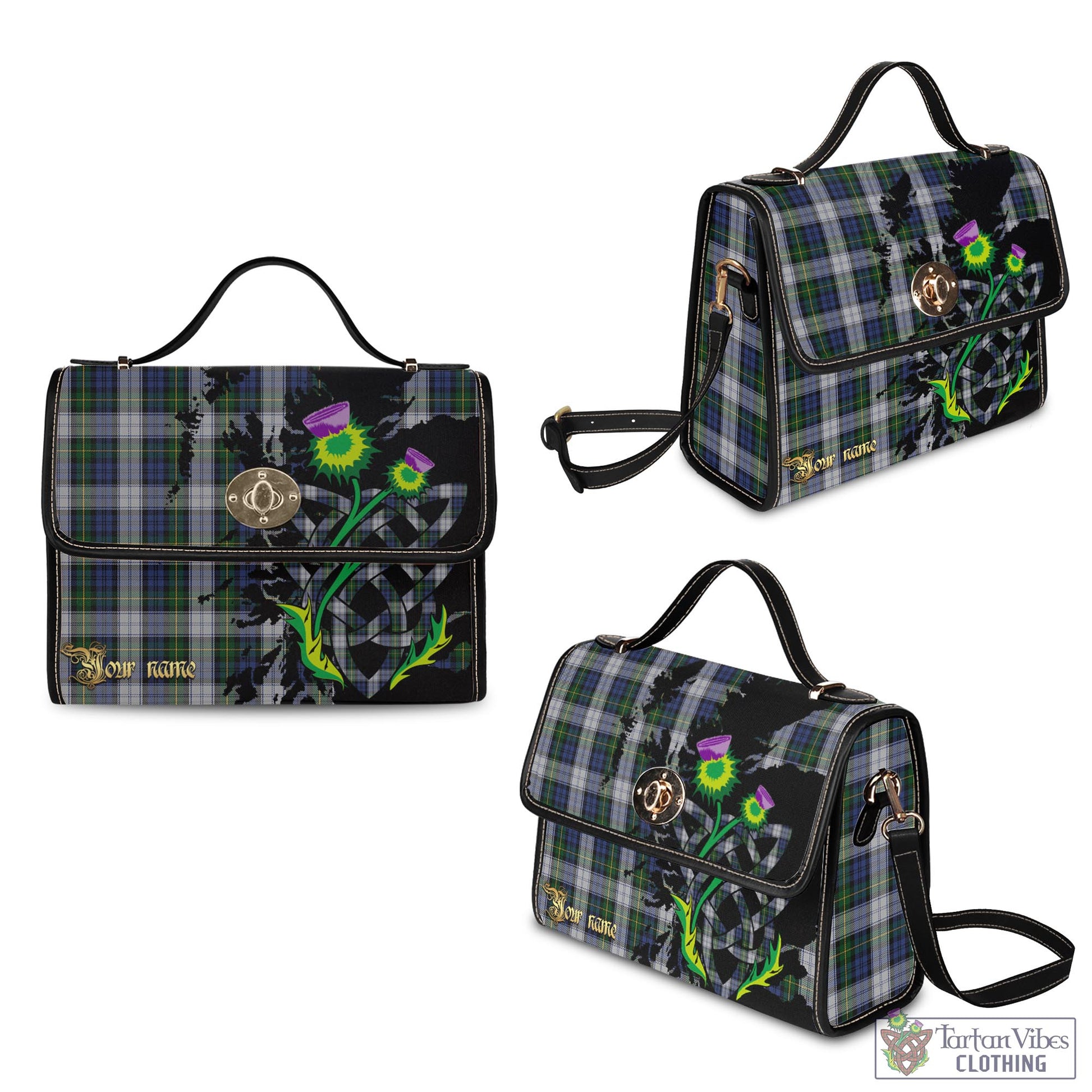 Tartan Vibes Clothing Gordon Dress Tartan Waterproof Canvas Bag with Scotland Map and Thistle Celtic Accents