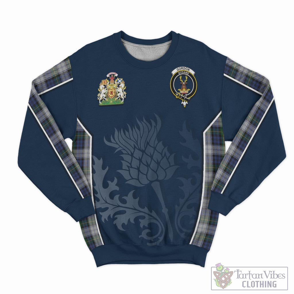 Tartan Vibes Clothing Gordon Dress Tartan Sweatshirt with Family Crest and Scottish Thistle Vibes Sport Style