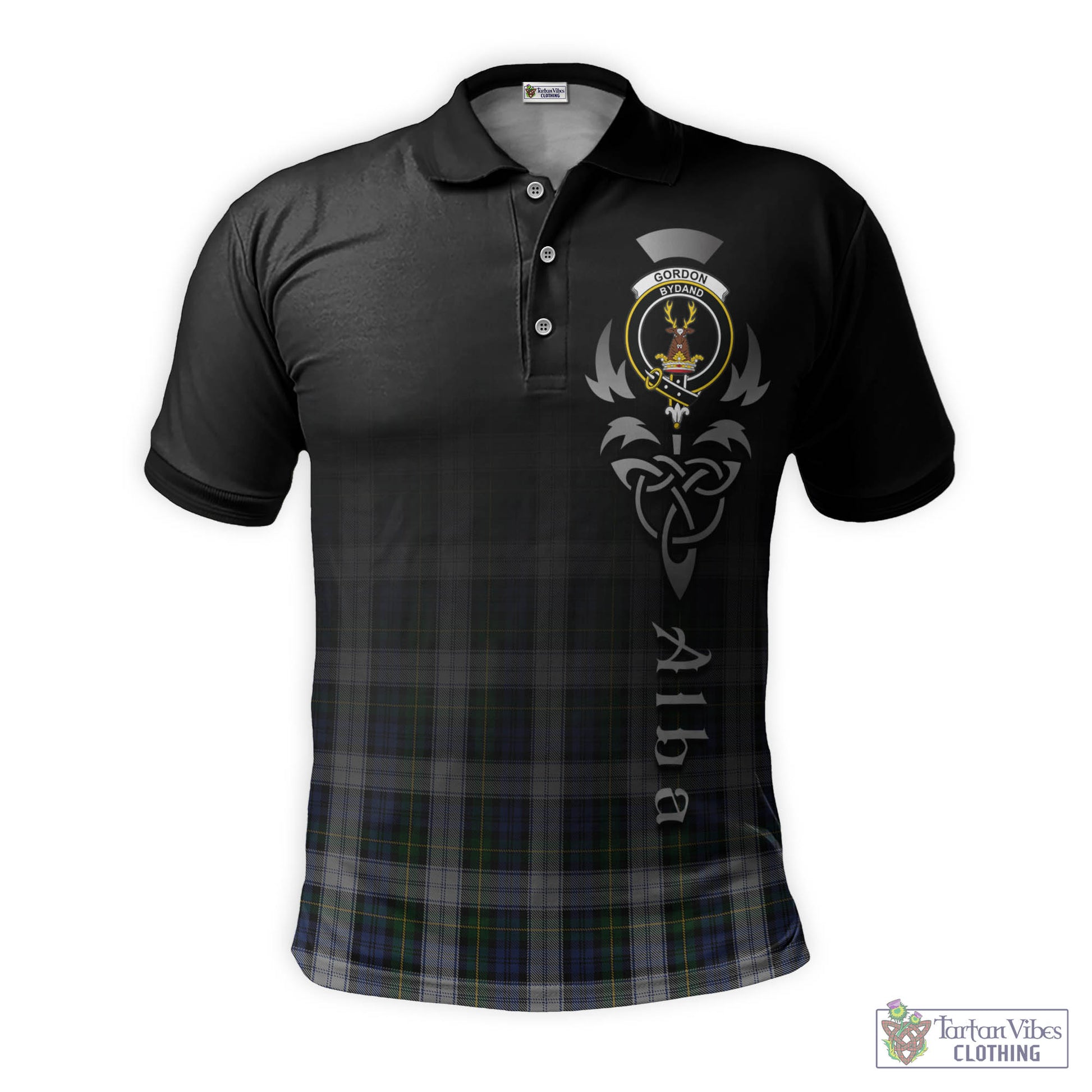 Tartan Vibes Clothing Gordon Dress Tartan Polo Shirt Featuring Alba Gu Brath Family Crest Celtic Inspired