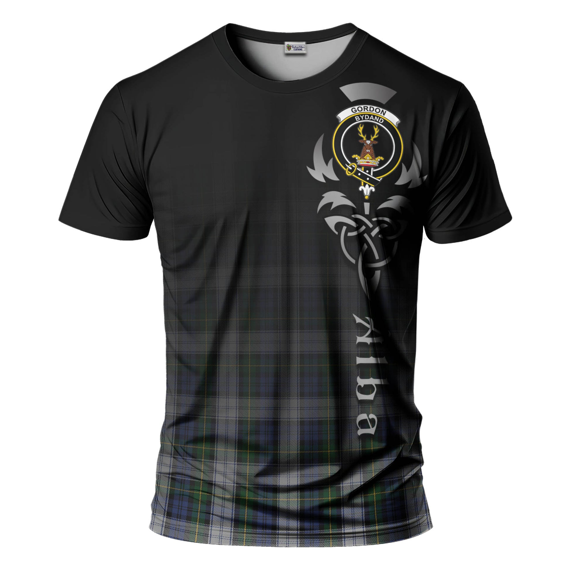 Tartan Vibes Clothing Gordon Dress Tartan T-Shirt Featuring Alba Gu Brath Family Crest Celtic Inspired