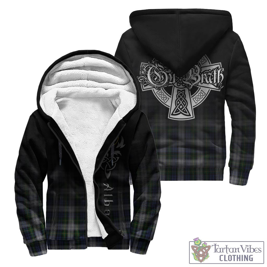 Tartan Vibes Clothing Gordon Dress Tartan Sherpa Hoodie Featuring Alba Gu Brath Family Crest Celtic Inspired