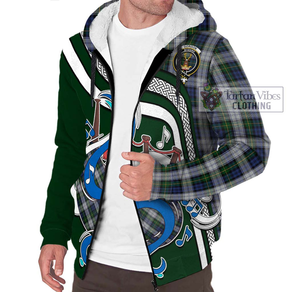 Gordon Dress Tartan Sherpa Hoodie with Epic Bagpipe Style Unisex - Tartanvibesclothing Shop