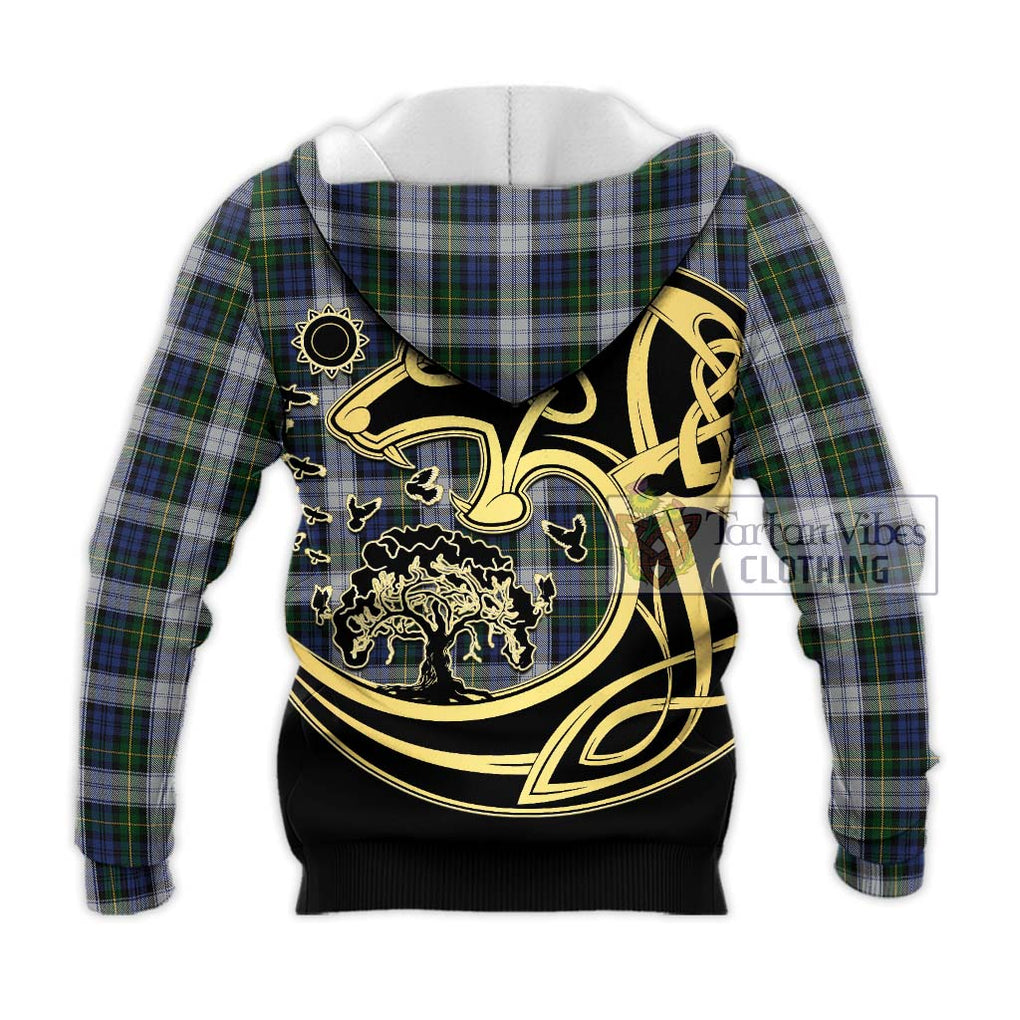 Gordon Dress Tartan Knitted Hoodie with Family Crest Celtic Wolf Style - Tartan Vibes Clothing