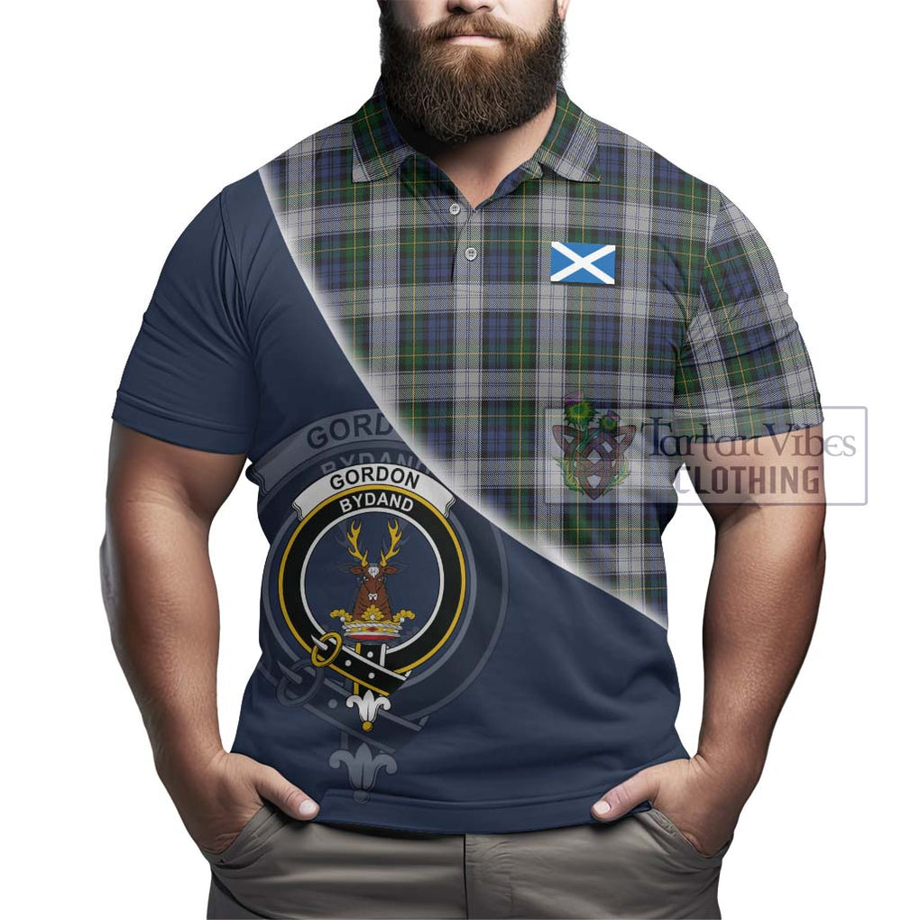 Gordon Dress Tartan Polo Shirt with Personalised National Flag and Family Crest Half Style - Tartanvibesclothing Shop