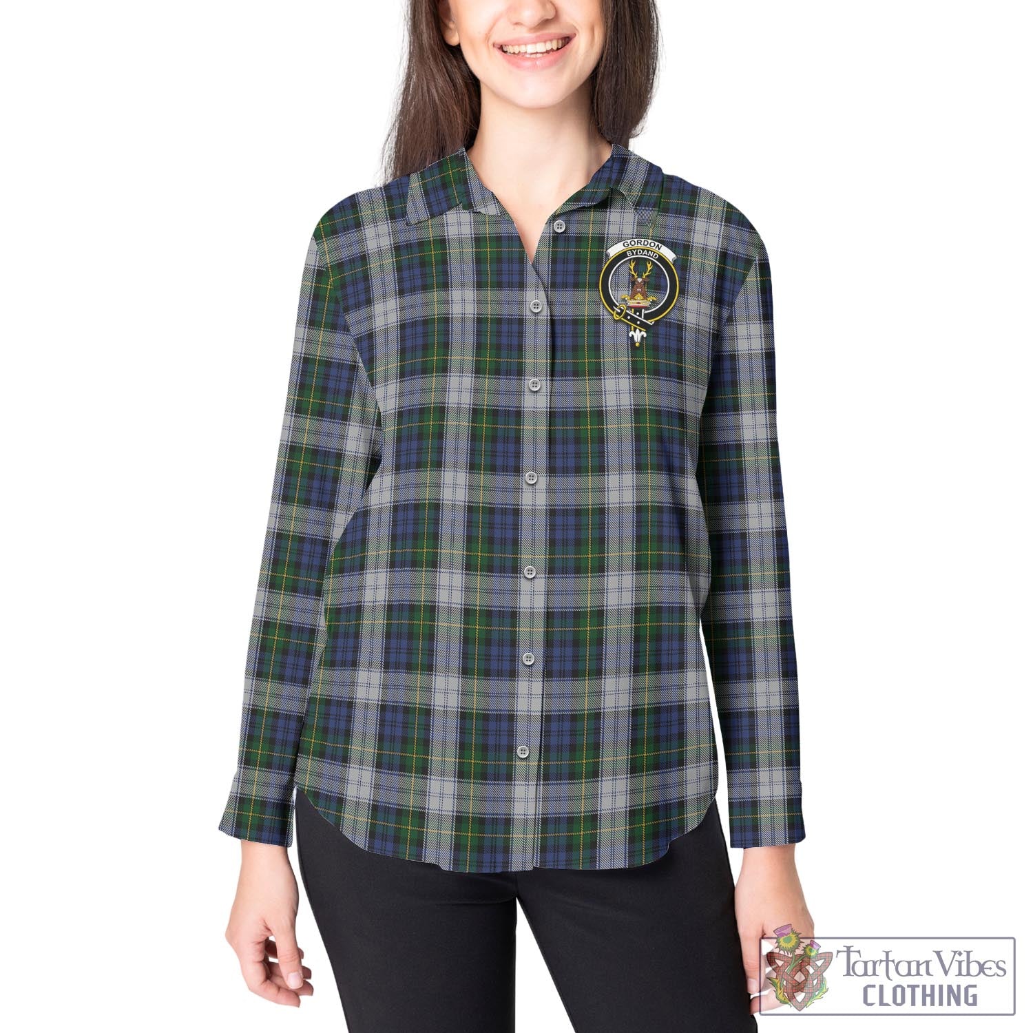 Tartan Vibes Clothing Gordon Dress Tartan Womens Casual Shirt with Family Crest