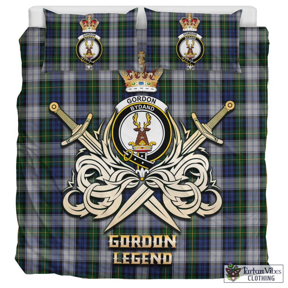 Tartan Vibes Clothing Gordon Dress Tartan Bedding Set with Clan Crest and the Golden Sword of Courageous Legacy