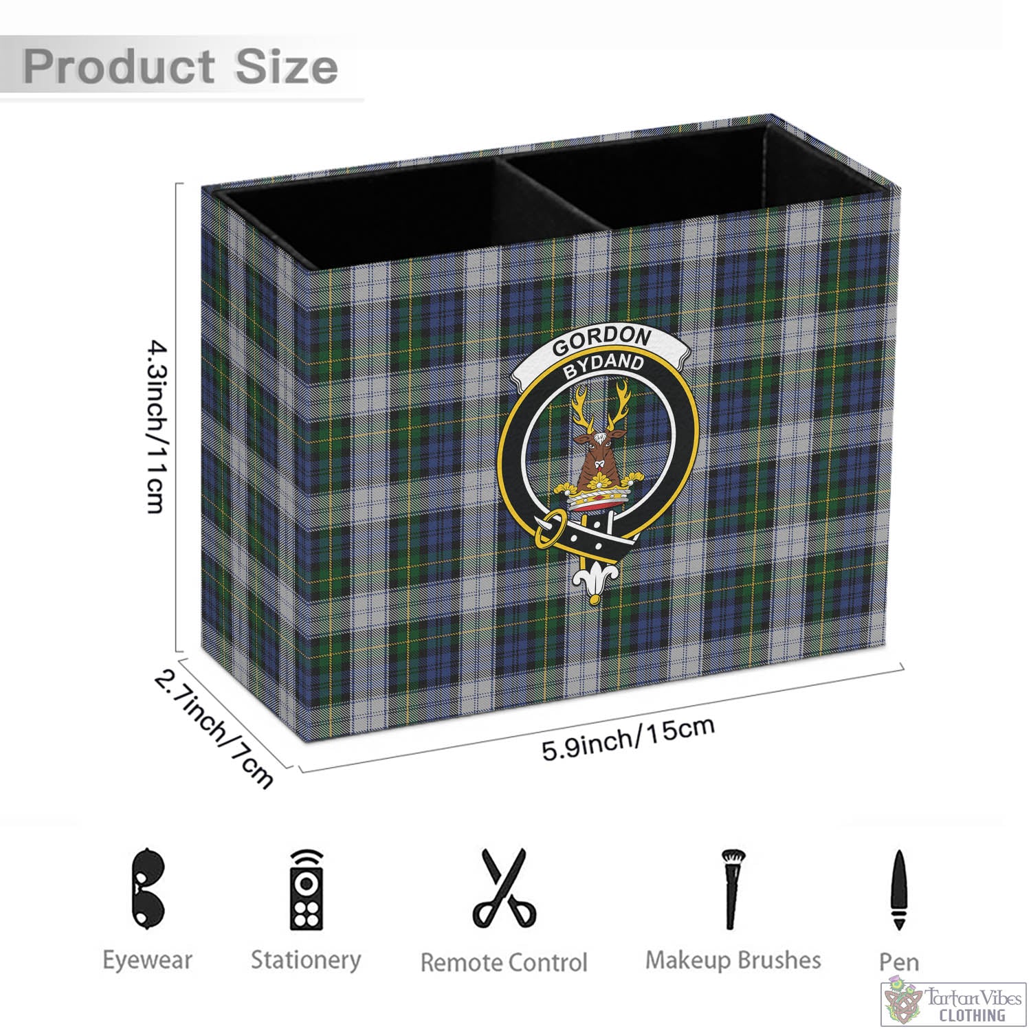 Tartan Vibes Clothing Gordon Dress Tartan Pen Holder with Family Crest