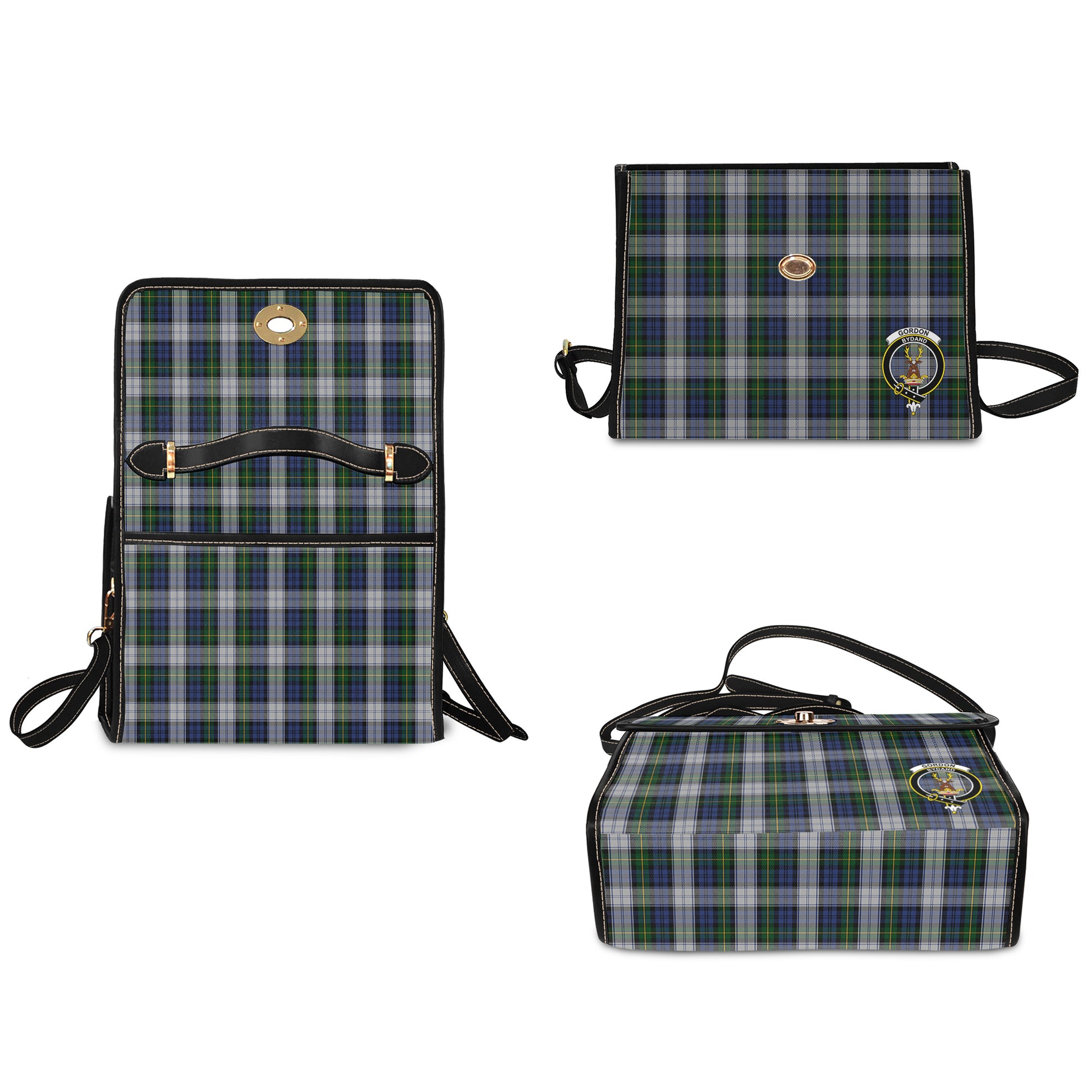 gordon-dress-tartan-leather-strap-waterproof-canvas-bag-with-family-crest