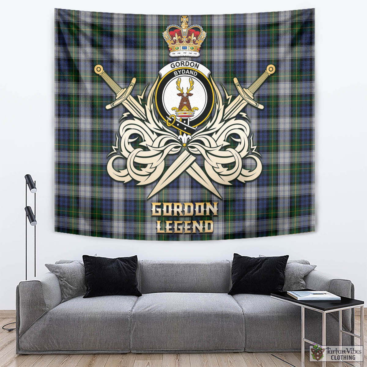 Tartan Vibes Clothing Gordon Dress Tartan Tapestry with Clan Crest and the Golden Sword of Courageous Legacy