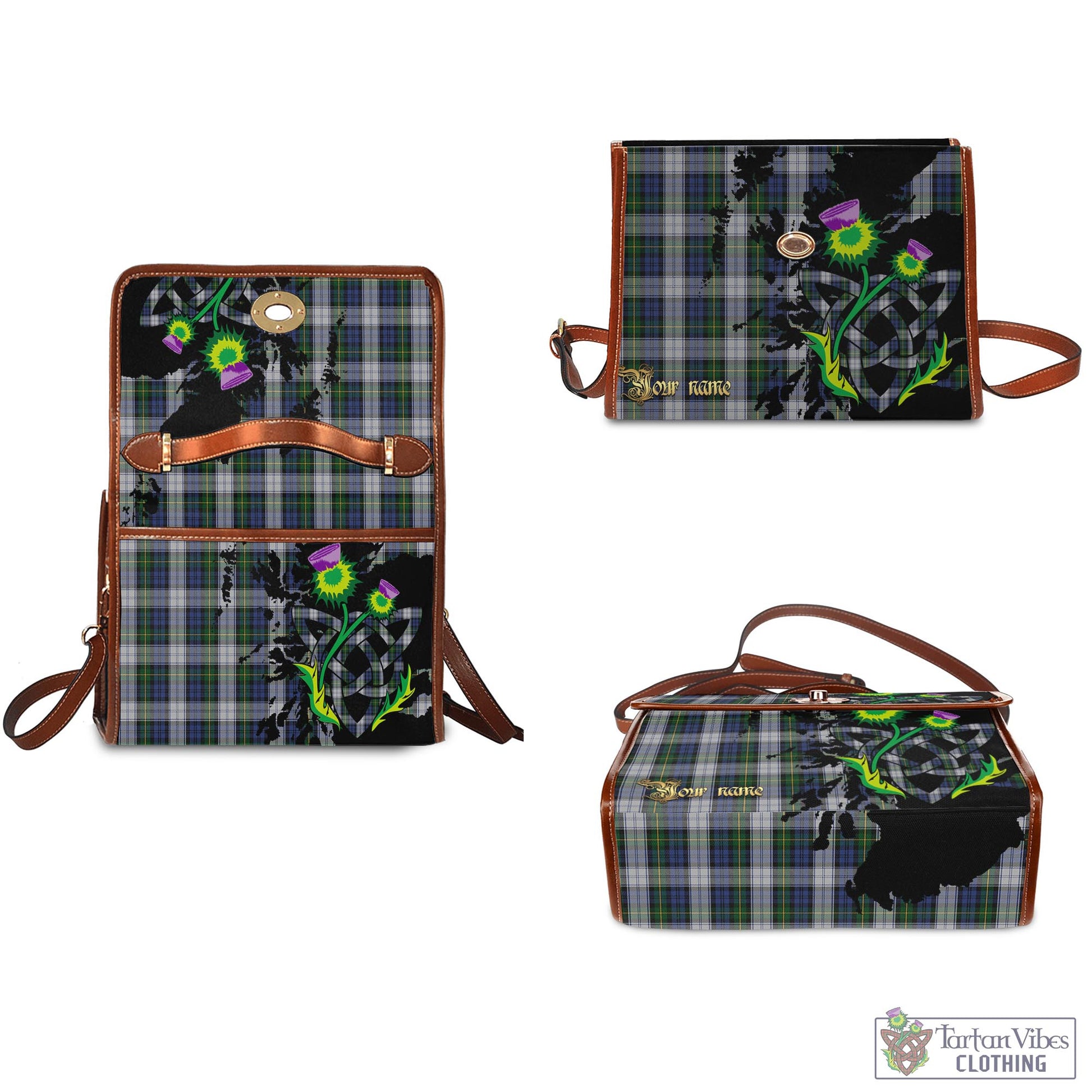 Tartan Vibes Clothing Gordon Dress Tartan Waterproof Canvas Bag with Scotland Map and Thistle Celtic Accents