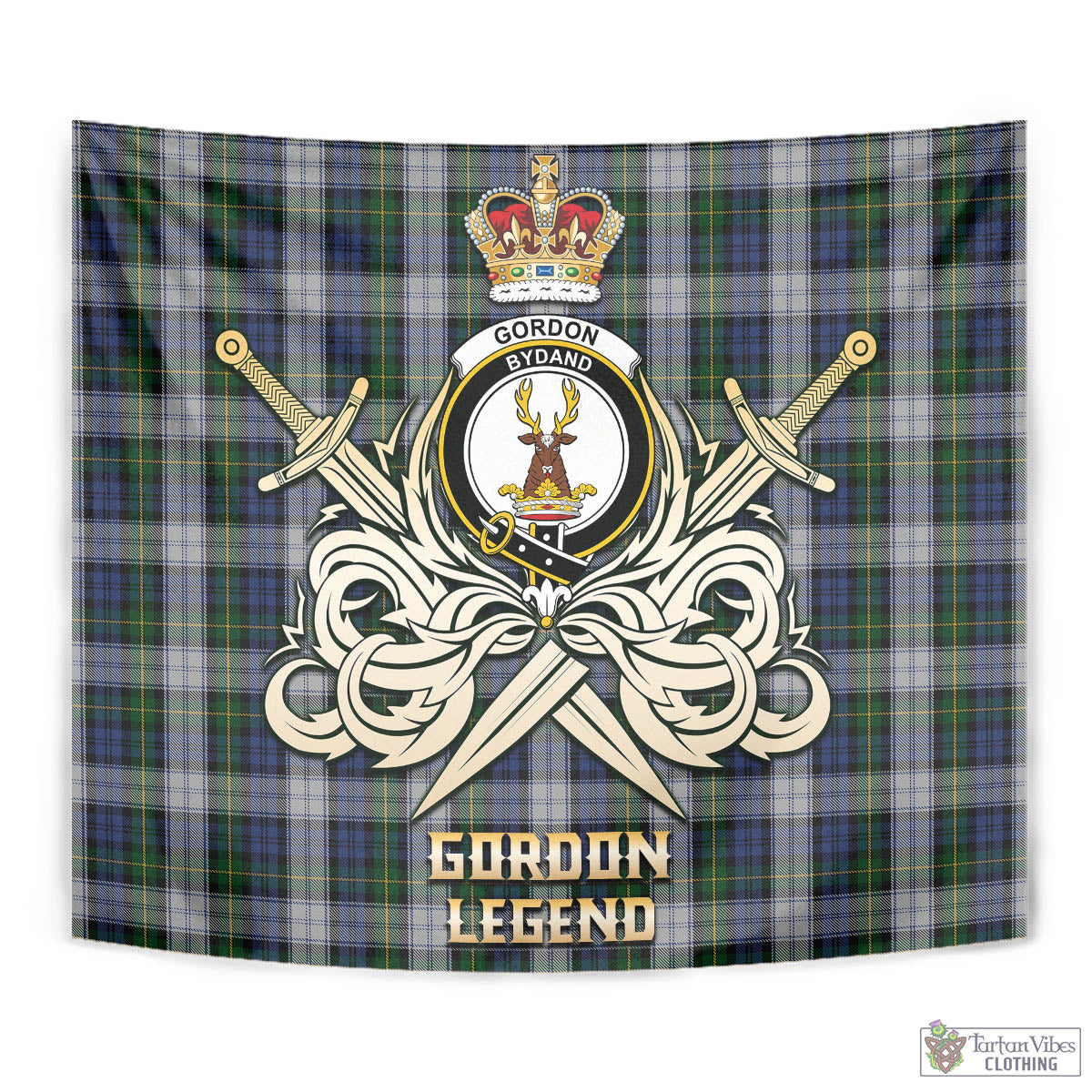 Tartan Vibes Clothing Gordon Dress Tartan Tapestry with Clan Crest and the Golden Sword of Courageous Legacy