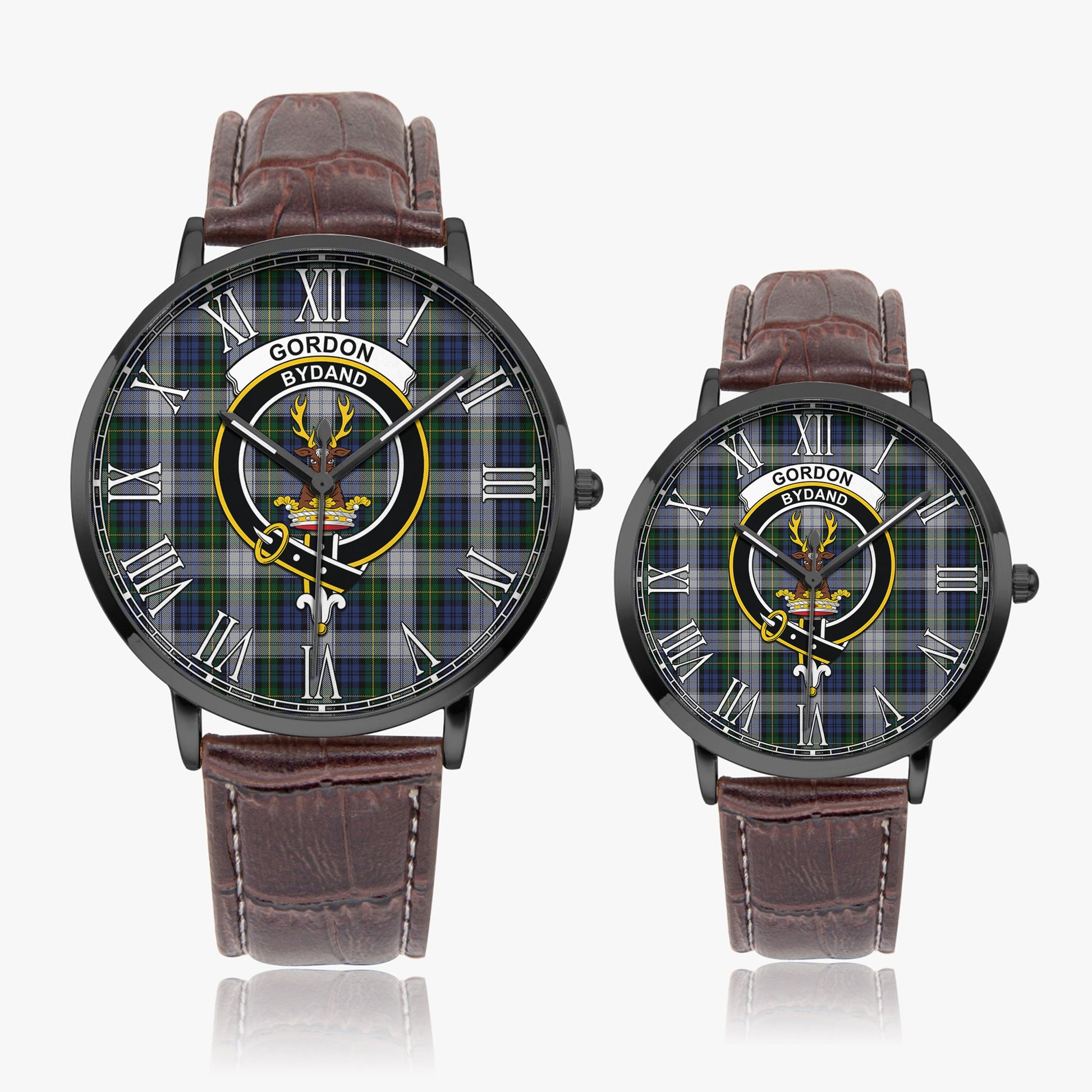 Gordon Dress Tartan Family Crest Leather Strap Quartz Watch - Tartanvibesclothing