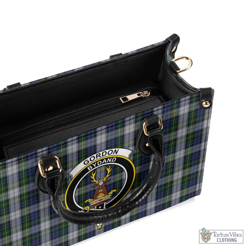 Tartan Vibes Clothing Gordon Dress Tartan Luxury Leather Handbags with Family Crest