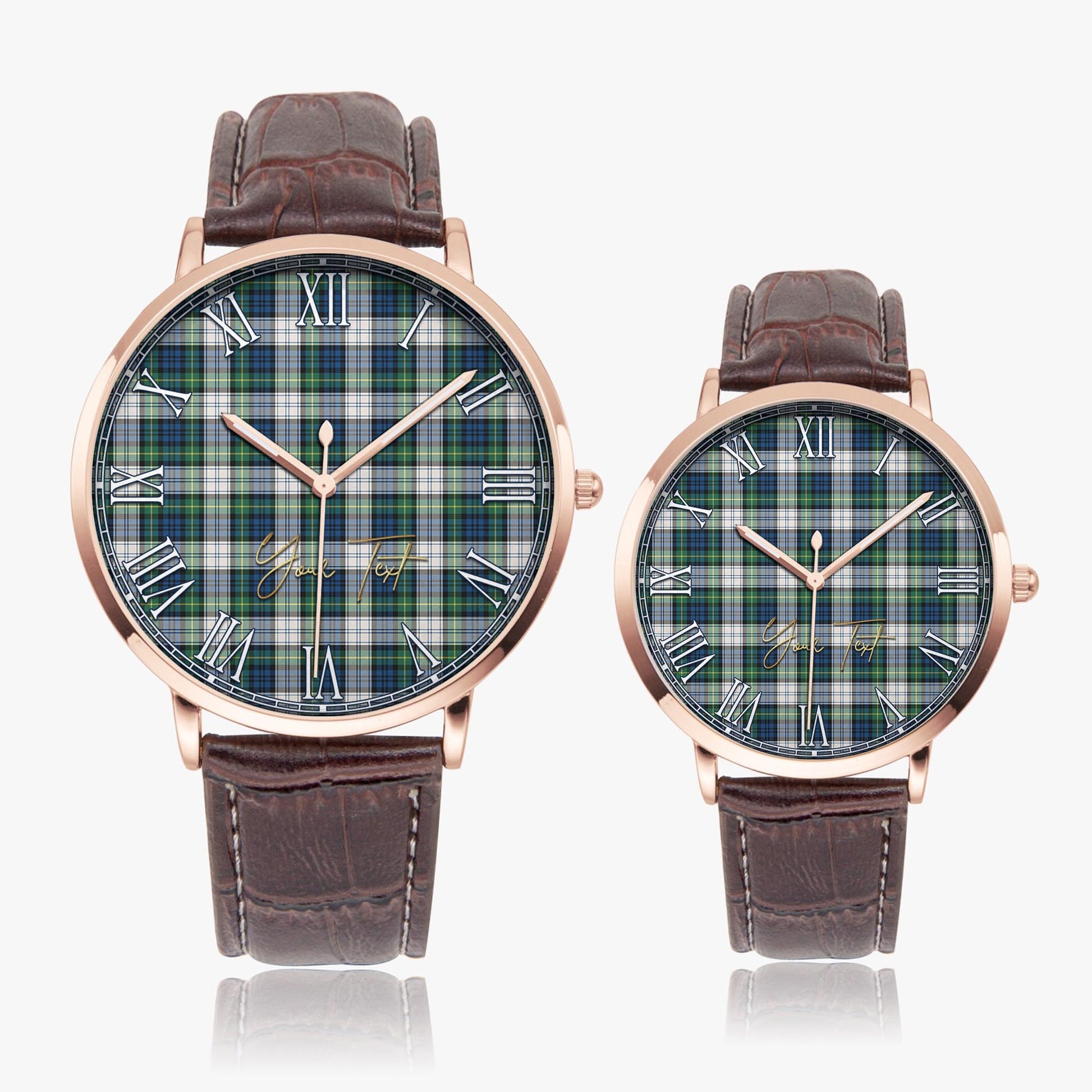 Gordon Dress Ancient Tartan Personalized Your Text Leather Trap Quartz Watch Ultra Thin Rose Gold Case With Brown Leather Strap - Tartanvibesclothing