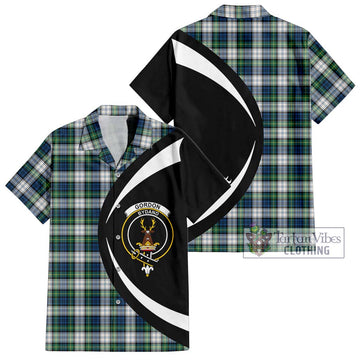 Gordon Dress Ancient Tartan Short Sleeve Button Up with Family Crest Circle Style