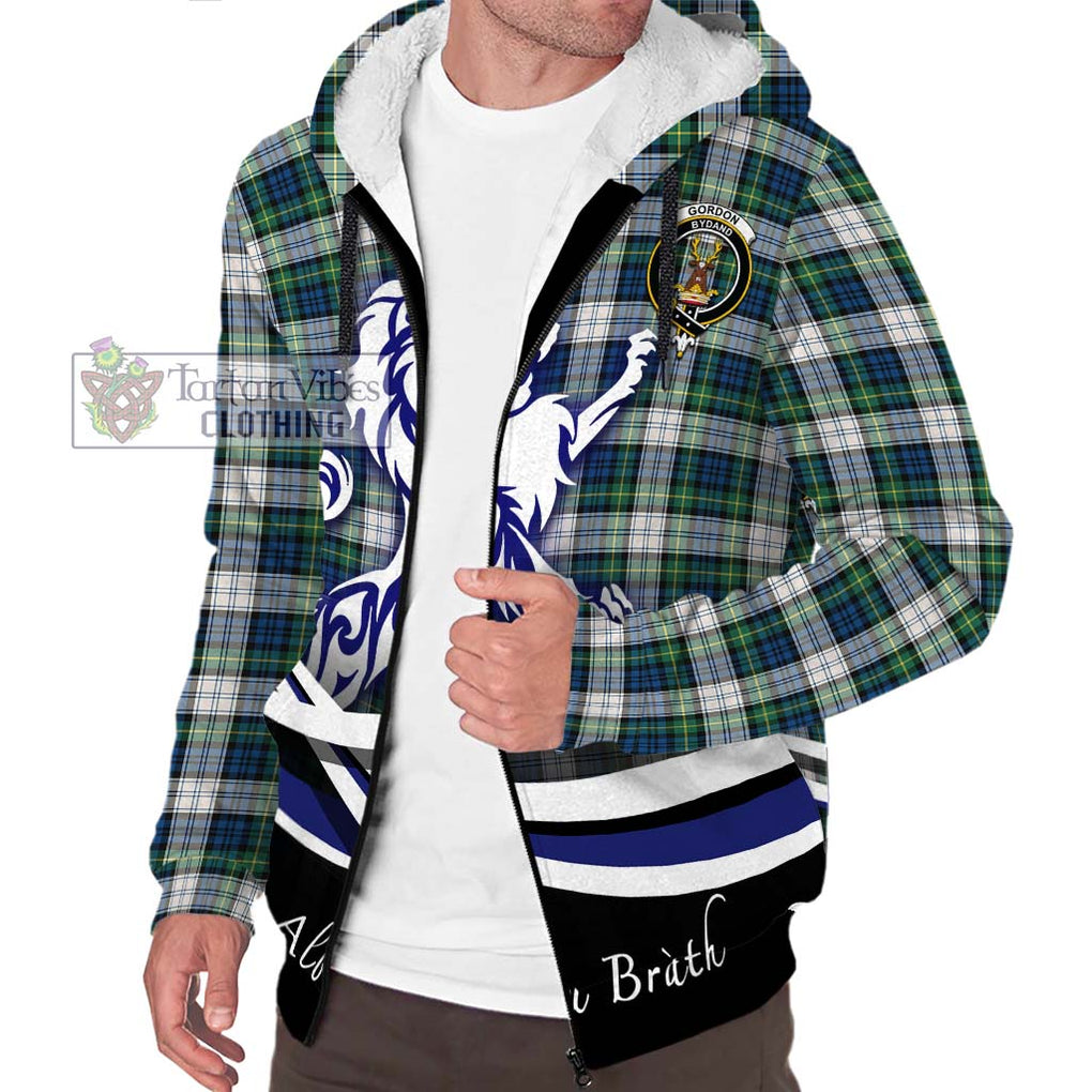 Gordon Dress Ancient Tartan Sherpa Hoodie with Alba Gu Brath Regal Lion Emblem Unisex S - Tartanvibesclothing Shop