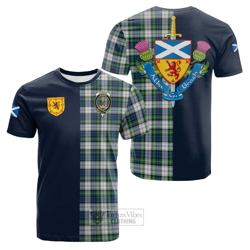 Tartan Vibes Clothing Gordon Dress Ancient Tartan Cotton T-shirt with Scottish Lion Royal Arm Half Style